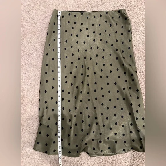 Alya Olive Green Midi Skirt with Black Polka Dots - Picture 5 of 5